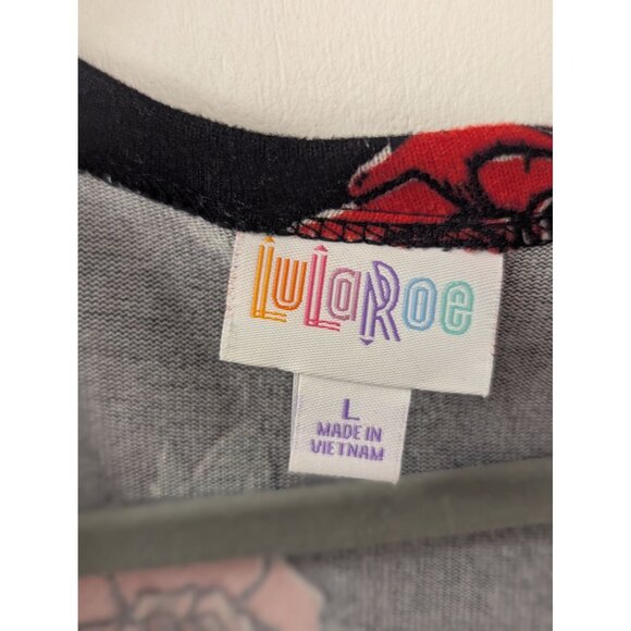 LuLaRoe Womens Black Open-Front Cardigan With Red Rose Print Size L Polyester - Picture 3 of 4